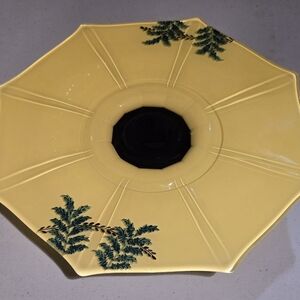 Yellow & Black Glass Pedestal Cake Plate 10.5"